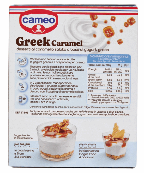 Cameo Greek Caramel Preparato per Dessert al Caramello Salato a Base di Yogurt 100g retro
