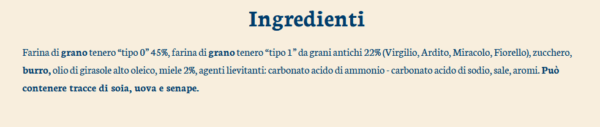 Gentilini Osvego Biscotti Secchi con Miele e Grani Antichi ShowBox 12x27g ingredienti