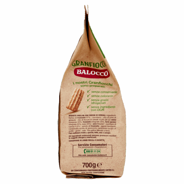 BaIocco Biscotti Granfiocchi Frollini con Fiocchi di Avena, Frumento, Farro e Mais Fonte di Fibre 700g