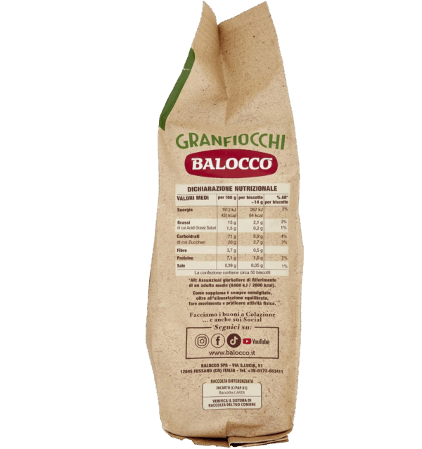 BaIocco Biscotti Granfiocchi Frollini con Fiocchi di Avena, Frumento, Farro e Mais Fonte di Fibre 700g