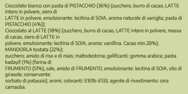 Crispo Dubai Style Confetti alla Mandorla con Pistacchio e Kadayif 500g ingredienti