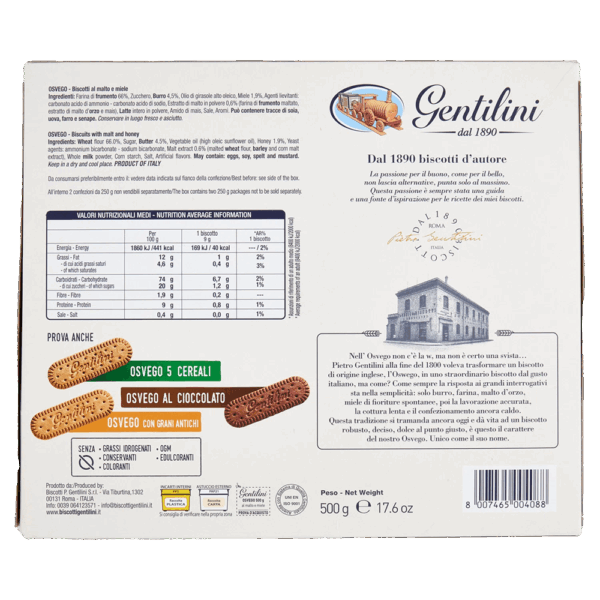 Gentilini Osvego Biscotti al Malto e Miele 500g - immagine 2