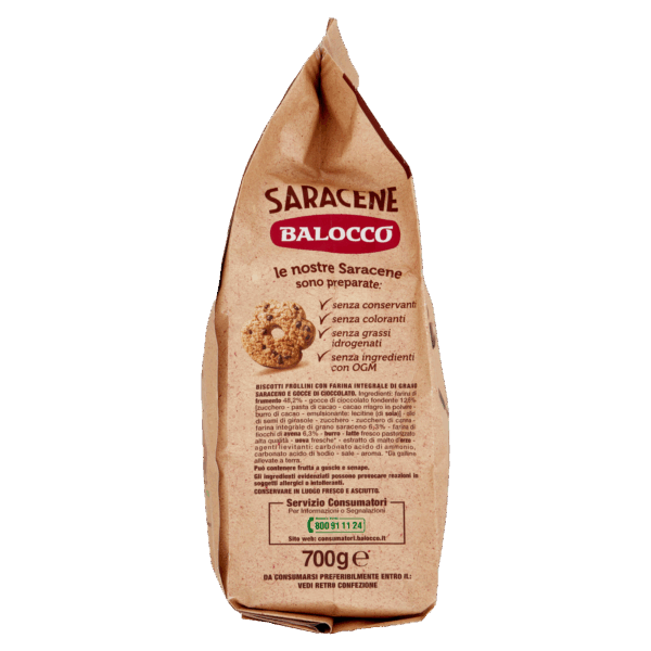 Balocco Biscotti Saracene Frollini con Grano Saraceno e Gocce di Cioccolato 700g