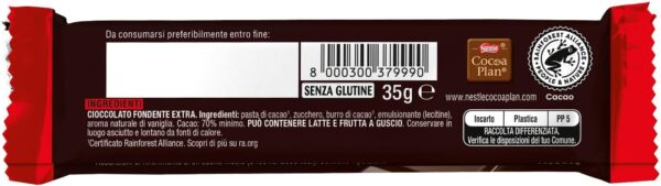 Perugina Nero Barrette Cioccolato Fondente 70% retro