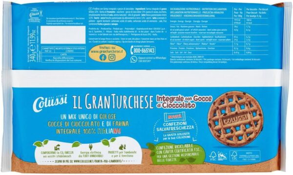 Colussi Il Granturchese Biscotti Integrali con Gocce di Cioccolato 340g retro