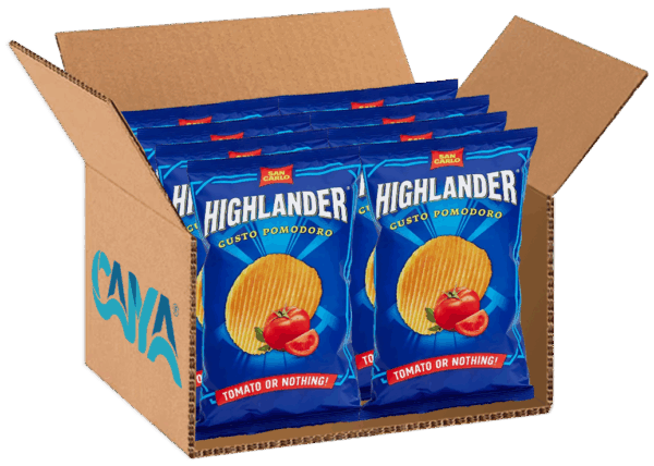 San Carlo Highlander Tomato Patatine Gusto Pomodoro 70g box