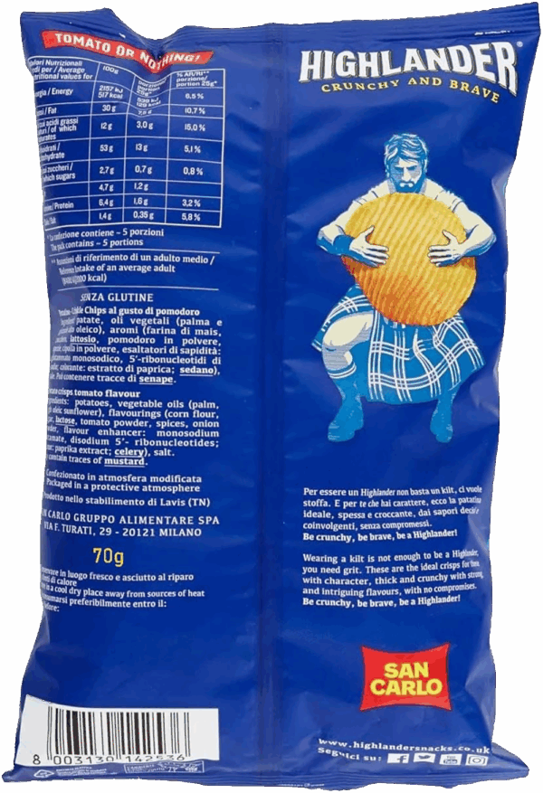 San Carlo Highlander Tomato Patatine Gusto Pomodoro 70g ingredienti