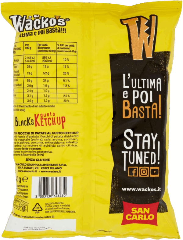 San Carlo Wacko's Blacks Patatine al Ketchup 40g ingredienti