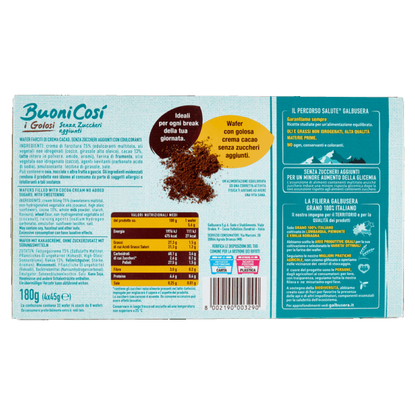 Galbusera Buonicosì I Golosi Wafer al Cacao 180g ingredienti