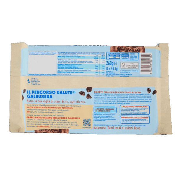 Galbusera Magretti Frollini con Cacao e Gocce di Cioccolato 260g ingredienti