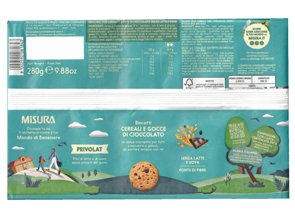Misura Privolat Frollini Cereali e Gocce di Cioccolato Senza Latte e Uova 280g ingredienti