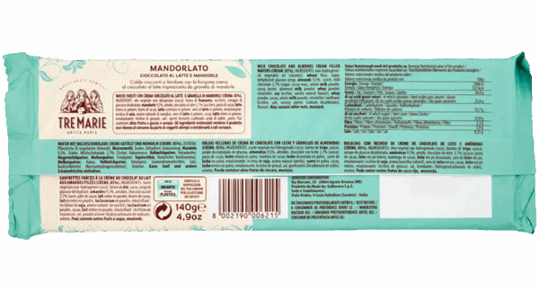 Tre Marie Ancora Uno Wafer Crema Cioccolato al Latte e Mandorle 140g ingredienti