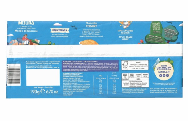Misura Dolcesenza Plumcake allo Yogurt Senza Zuccheri Aggiunti 190g ingredienti