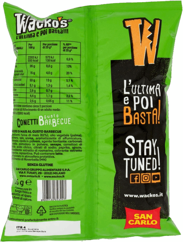 San Carlo Wacko's Cornetti di Mais Gusto Barbecue 55g ingredienti