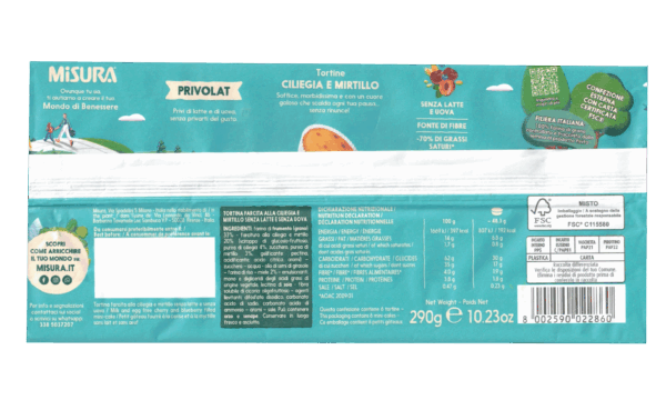 Misura Privolat Tortine alla Ciliegia e Mirtillo Senza Latte e Uova 290g ingredienti