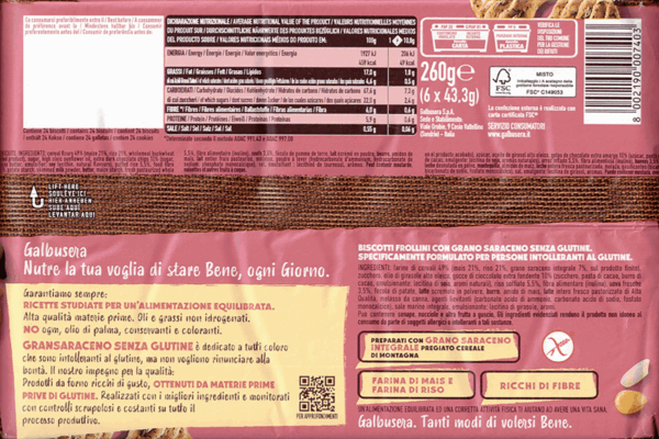 Galbusera Grano Saraceno Frollini con Grano Saraceno 260g ingredienti
