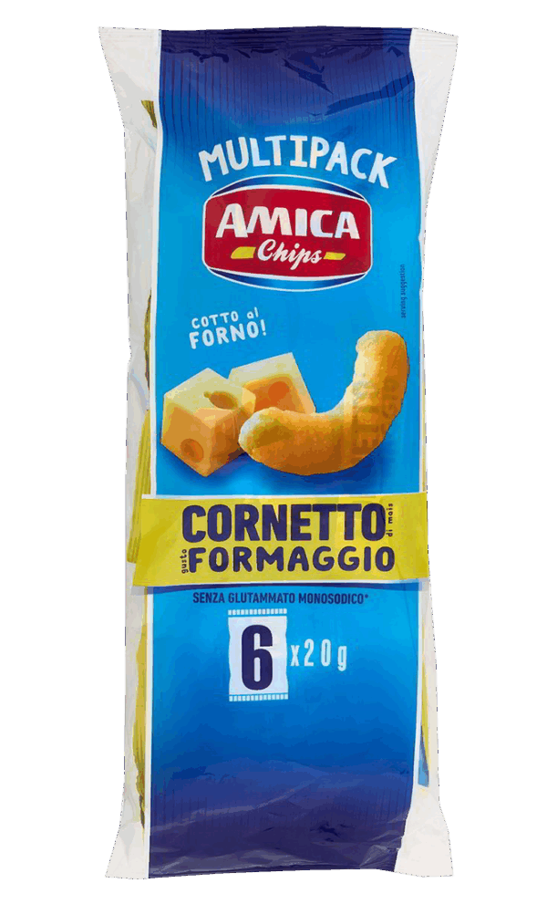 Amica Chips CORNETTO Patatine al Formaggio Formato Multipack 6x25g, 150g