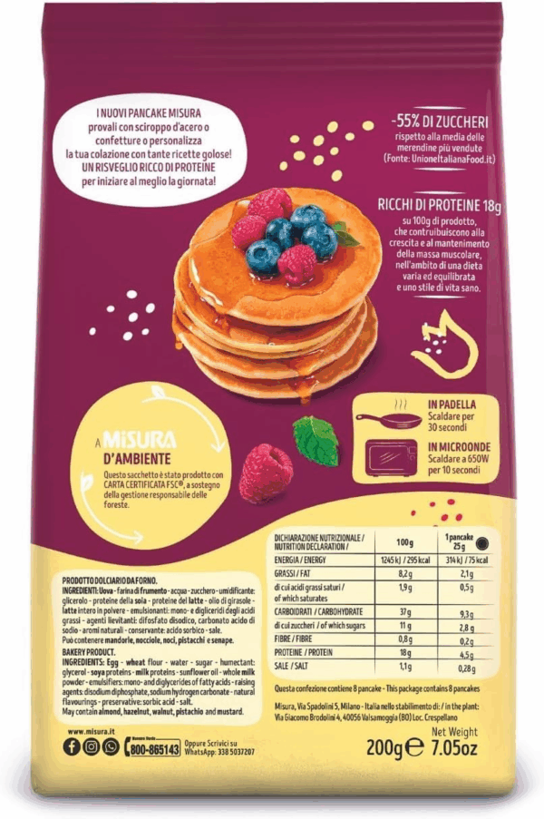 Misura Protein Pancake Ricchi di Proteine e Meno Zuccheri 200g retro