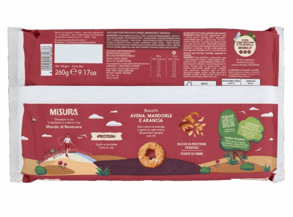 Misura Protein Frollini con Avena, Mandorle e Arancia 260g ingredienti