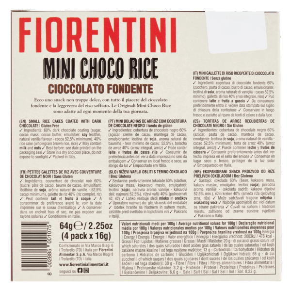 Fiorentini Mini Choco Rice Cioccolato Fondente 4x16g retro