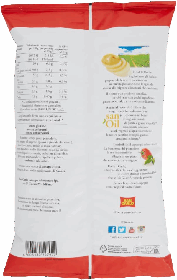 San Carlo Più Gusto Patatine Gusto Pomodorini di Stagione 70g retro