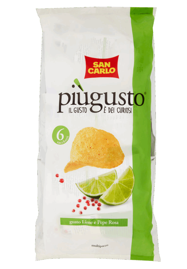 San Carlo Più Gusto Lime e Pepe Rosa Patatine Formato Multipack 6x25g, 150g