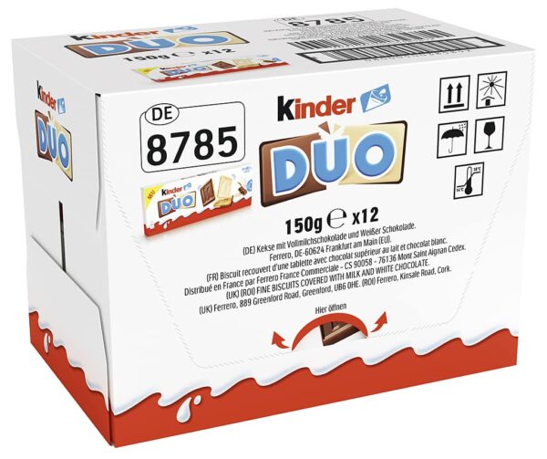 Kinder Duo Tavoletta con Cioccolato al Latte e Bianco Box 12x150g retro