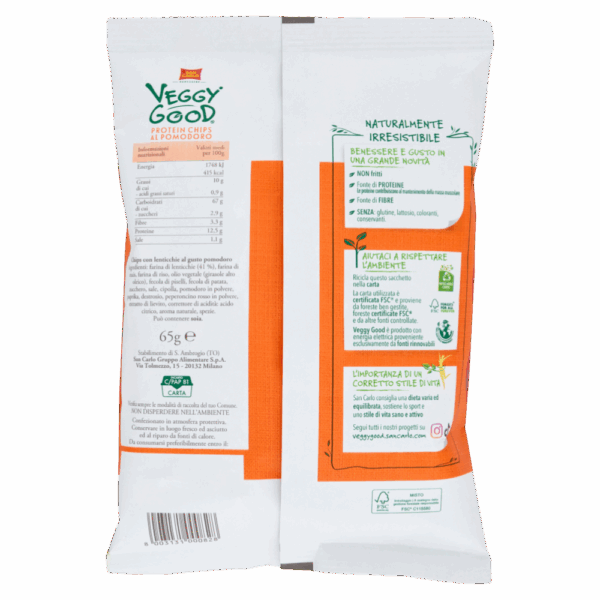 San Carlo Veggy Good Protein Chips Non Fritte al Gusto Pomodoro 65g retro