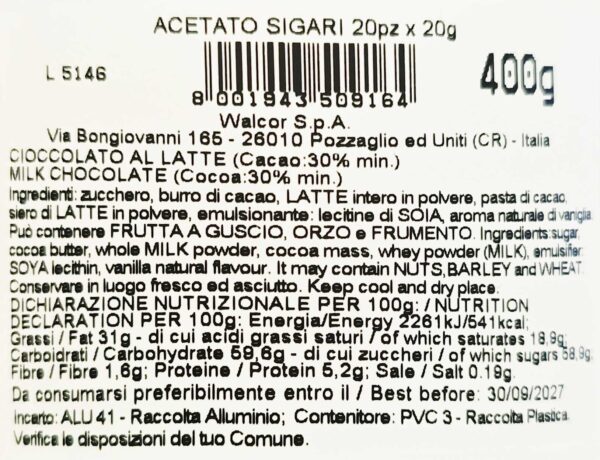 Walcor Sigari di Cioccolato al Latte, Confezione 20 pezzi da 20g - immagine 6