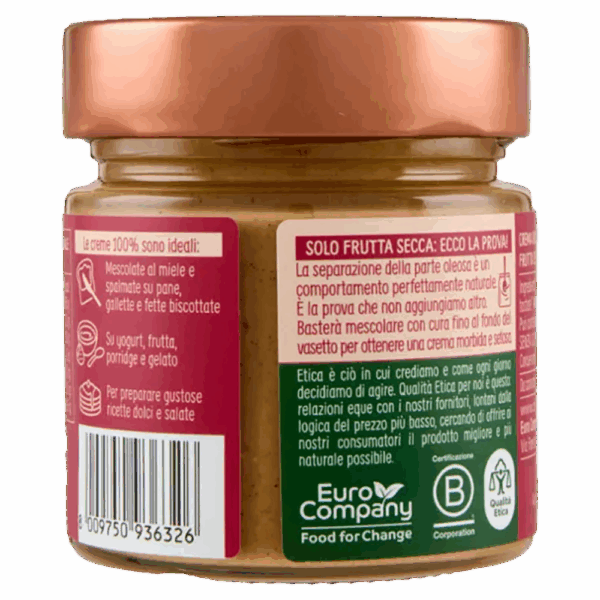 Crema Mix di Frutta Secca Mandorle, Nocciole e Arachidi 100% Biologica 175g