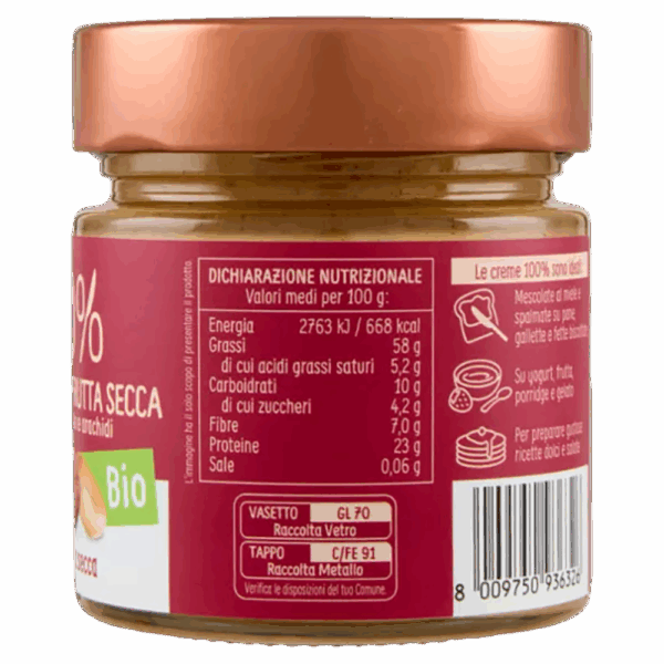 Crema Mix di Frutta Secca Mandorle, Nocciole e Arachidi 100% Biologica 175g
