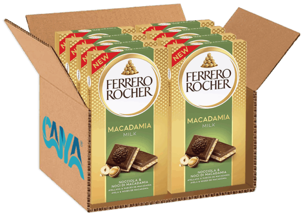 Ferrero Rocher Macadamia Tavoletta di Cioccolato al Latte con Ripieno alla Nocciola 90g box