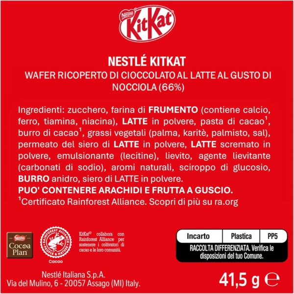 Kit Kat Hazelnut Barretta Ripiena di Cioccolato al Latte Gusto Nocciola 24x41,5g - immagine 5