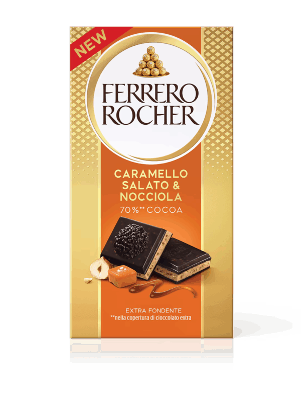 Ferrero Rocher Caramello Salato e Nocciola Tavoletta di Cioccolato Extra con Ripieno alla Nocciola 90g