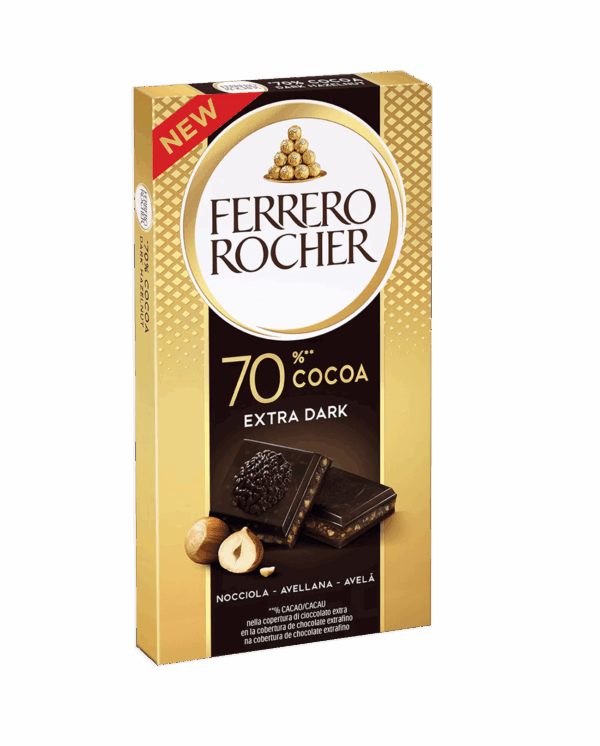 Ferrero Rocher Extra Dark Tavoletta di Cioccolato Extra con Ripieno alla Nocciola 90g