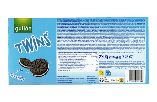 Gullon Twins Sandwich Classico Biscotto Ripieno Scatola 220g ingredienti