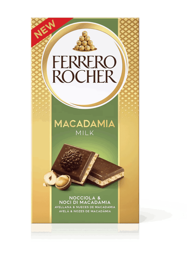 Ferrero Rocher Macadamia Tavoletta di Cioccolato al Latte con Ripieno alla Nocciola 90g