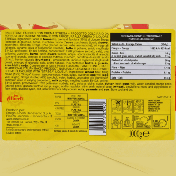 Strega Alberti Panettone con Crema Liquore Strega 1kg retro
