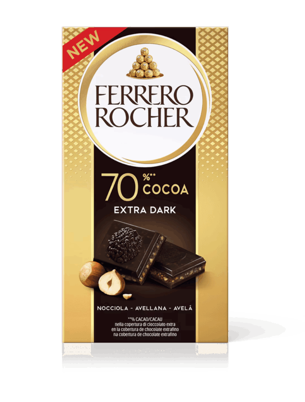 Ferrero Rocher Extra Dark Tavoletta di Cioccolato Extra con Ripieno alla Nocciola 90g