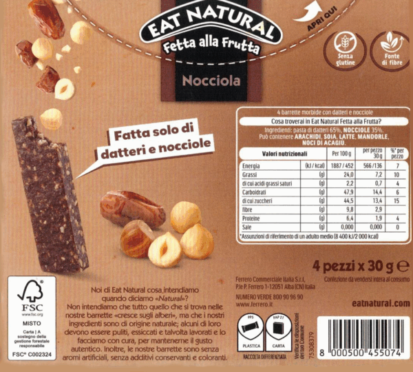 Eat Natural Fetta alla Frutta Nocciola 120g ingredienti
