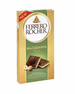 Ferrero Rocher Macadamia Tavoletta di Cioccolato al Latte con Ripieno alla Nocciola 90g