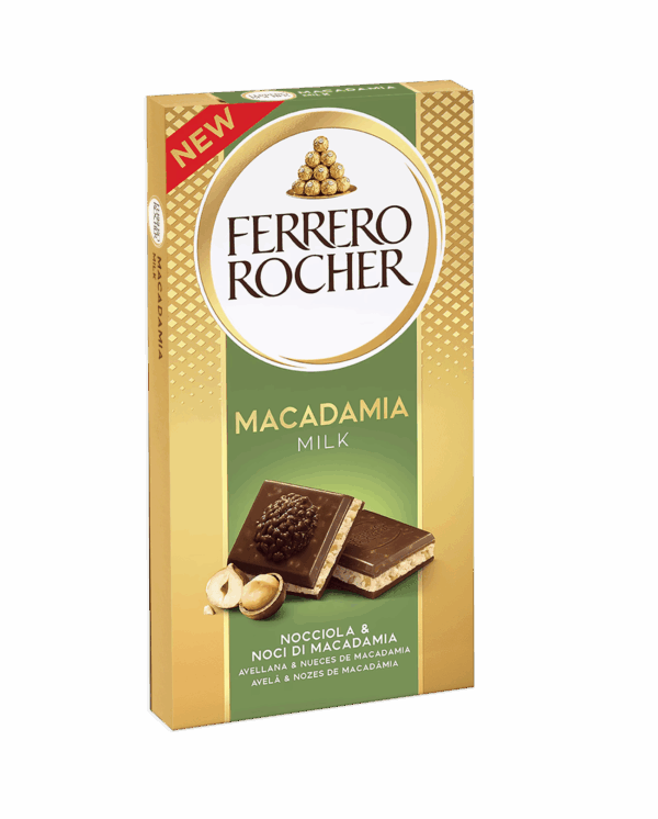 Ferrero Rocher Macadamia Tavoletta di Cioccolato al Latte con Ripieno alla Nocciola 90g