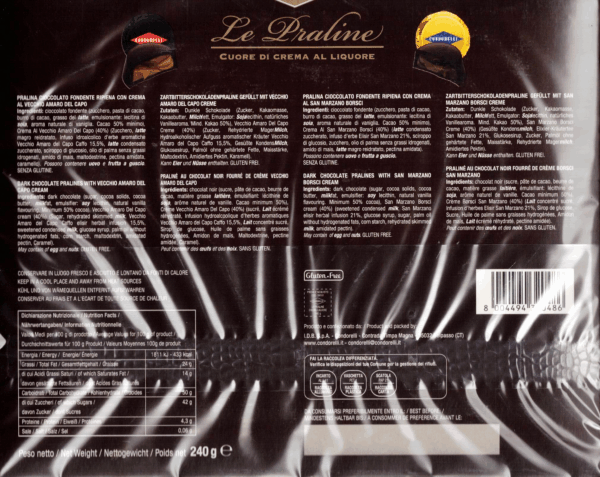 Condorelli Le Praline con Cuore di Crema al Liquore 240g retro