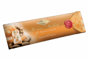 Condorelli Torrone Morbido alle Mandorle e Pistacchi Ricoperto all'Arancia 150g